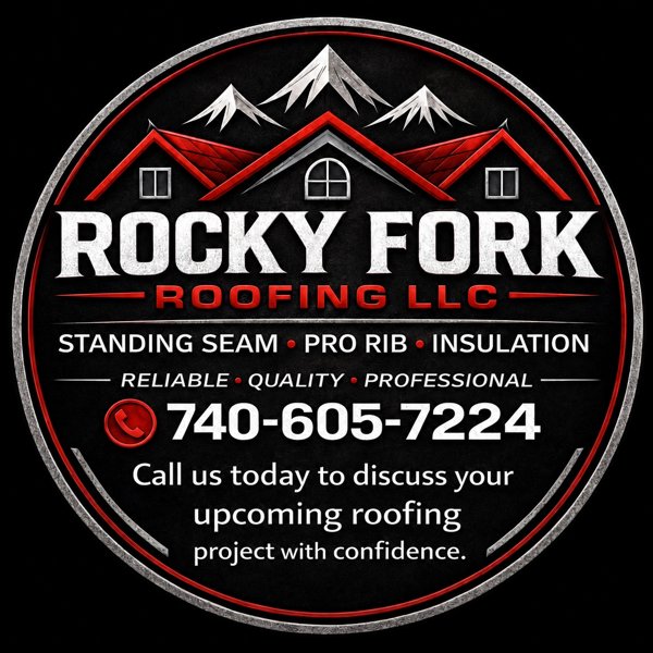 Rocky Fork Roofing LLC badge: Standing Seam, Pro Rib, Insulation